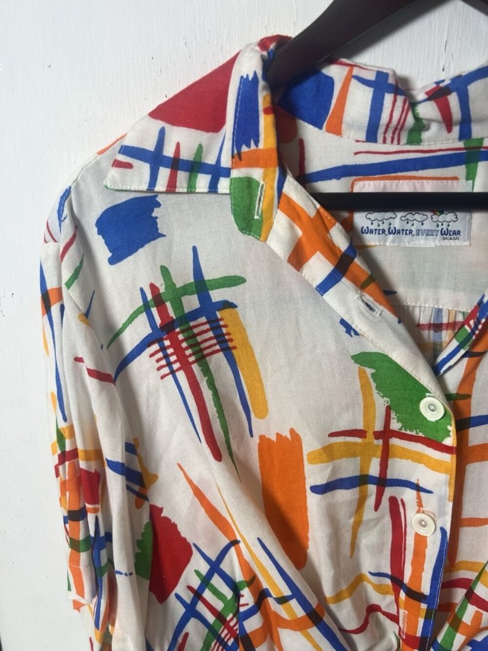 Water Button Up Shirt Womans M Abstract Art To Wear Dopamine Cropped Front Tie - Picture 3 of 5
